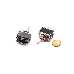 Toggle Switch Rectangular Black ON-OFF-ON DPDT 6-Pin Screw 15A 250VAC 29x18x13mm KN3(C)-203 / E-TEN1322 | HS-115 مفتاح نيكل مع برغي