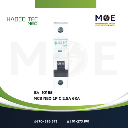 Hadco MCB NEO 1P C 2.5A 6kA | MAC-1x2.5A | دجنتور كهرباء مفرد - قاطع كهربائي