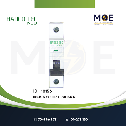 Hadco MCB NEO 1P C 3A 6kA | MAC-1x03A | دجنتور كهرباء مفرد - قاطع كهربائي
