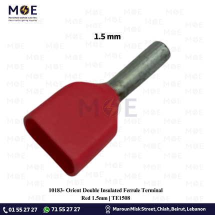 Orient Double Insulated Ferrule Terminal Red 1.5mm | TE1508 | كوس انبوب مجوز احمر