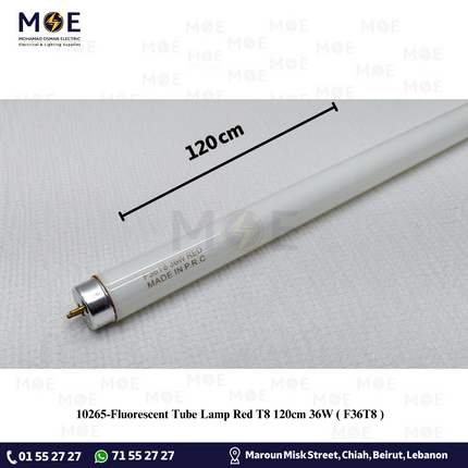 Fluorescent Tube Lamp Red T8 120cm 36W | F36T8 | لمبة فلورسنت تيوب احمر
