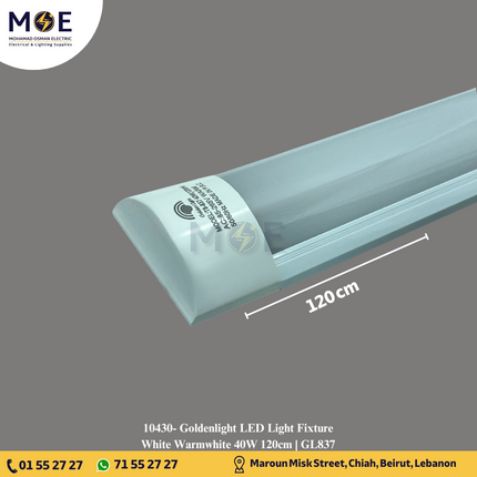 Goldenlight LED Light Fixture White Warmwhite 40W 120cm | GL837 | شاسي عريضة ليد ابيض ورم وايت