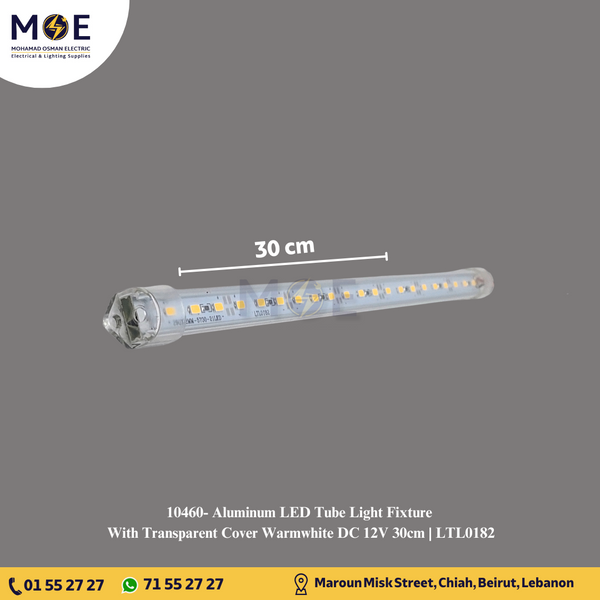 Aluminum LED Tube Light Fixture With Transparent Cover Warmwhite DC 12V 30cm | LTL0182 | شاسي ليد رفيعة المنيوم غطا شفاف ورم وايت