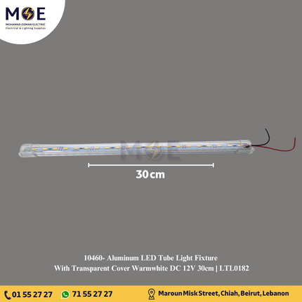 Aluminum LED Tube Light Fixture With Transparent Cover Warmwhite DC 12V 30cm | LTL0182 | شاسي ليد رفيعة المنيوم غطا شفاف ورم وايت