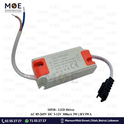 LED Driver AC 85-265V DC 3-12V 300mA 3W | RY3WA | ترانس ليد
