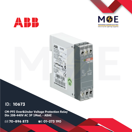 ABB CM-PFE Over & Under Voltage Protection Relay Din 208 440V AC 3P 1module | ABAE-1SVR550824R9100 | حماية فاز ثلاثة فاز على سكة