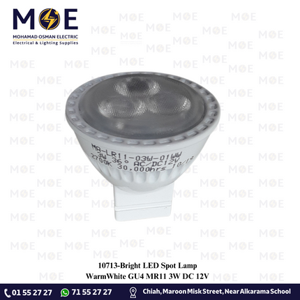 Bright LED Spot Lamp WarmWhite GU4 MR11 3W DC 12V | | لمبة سبوت ليد ورم وايت