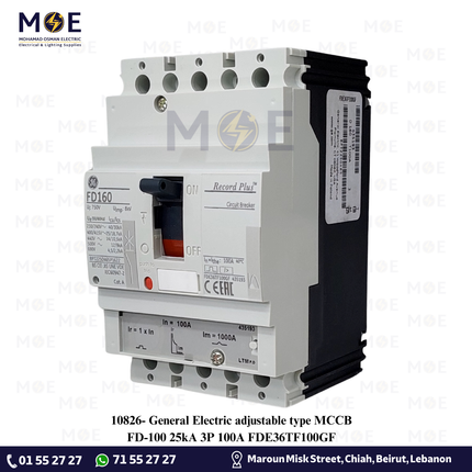 General Electric adjustable type MCCB FD-100 25kA 3P 100A | FDE36TF100GF | دجنتور صناعي ثلاثة فاز