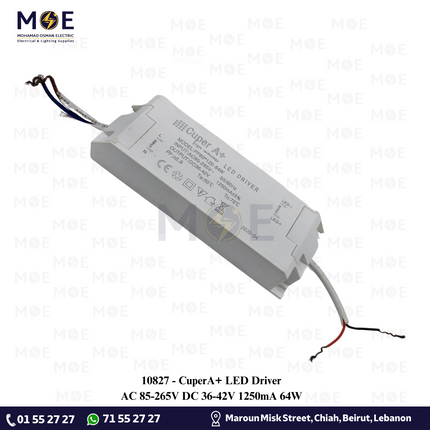 CuperA+ LED Driver AC 85-265V DC 36-42V 1250mA 64W | ترانس ليد
