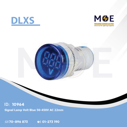 DLXS Signal Lamp Volt Panel Mount Blue 50-450V AC 22mm | DX-AD22-22DV-BLU | لمبة اشارة فولت ازرق