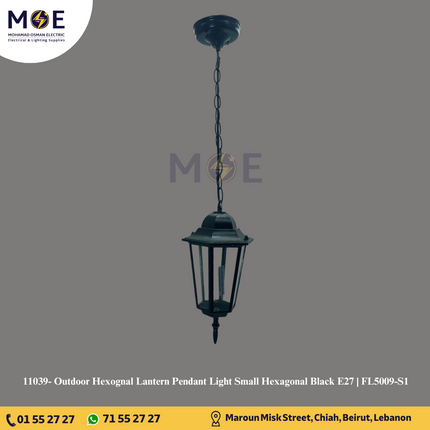 Outdoor Hexognal Lantern Pendant Light Small Hexagonal Black E27 | FL5009-S1 | فانوس تنزيلة مسدس صغير اسود