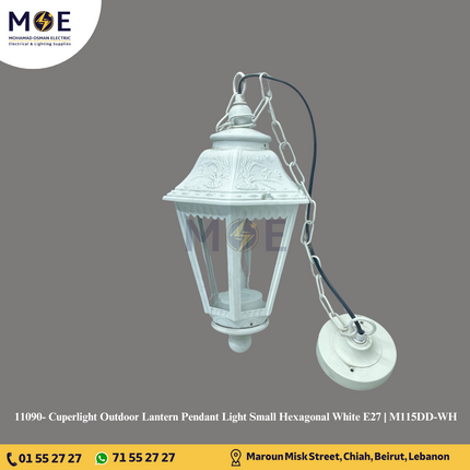 Cuperlight Outdoor Lantern Pendant Light Small Hexagonal White E27 | M115DD-WH | فانوس تنزيلة عضم ابيض