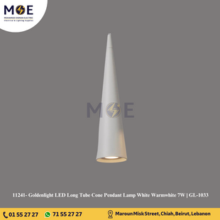 Goldenlight LED Long Tube Cone Pendant Lamp White Warmwhite 7W | GL-1033 | تنزيلة ليد مفردة ابيض شكل قمع ورم وايت