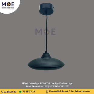 Goldenlight LED COB Low Bay Pendant Light Black Warmwhite 15W | MDUFO-1/BK-15W | تنزيلة ليد هاي باي اسود ورم وايت