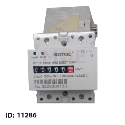 Botric Single Phase Energy Meter KwH 230V AC 50Hz 10-60A 4module | DDS1732 1P 4Mod | عداد كيلو وات سكة عريض واحد فاز