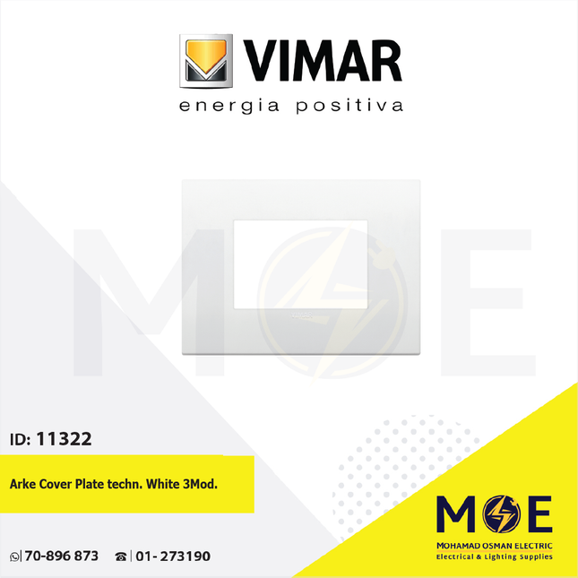 Vimar Arke Cover Plate technopolymer White 3module | 19653.74 | بلاك بلاستيك ابيض