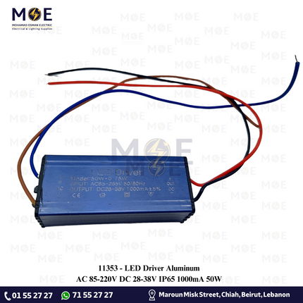 LED Driver Aluminum AC 85-220V DC 28-38V IP65 1000mA 50W | ترانس ليد راس بلدية