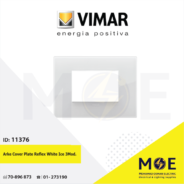Vimar Arke Cover Plate Reflex White Ice 3module | 19653.66 | بلاك بلاستيك ابيض ثلجي