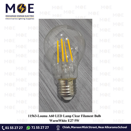 Louma A60 LED Lamp Clear Filament Bulb WarmWhite E27 5W | لمبة ليد برم فيلامنت بول شفاف ورم وايت