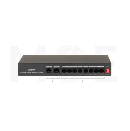 Dahua 10-Port Unmanaged Fast Ethernet Desktop Switch with 8-Port PoE for Surveillance Systems 65W | DH-PFS3010-8ET-65
