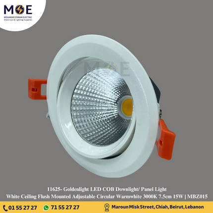 Goldenlight LED COB Downlight/ Panel Light White Ceiling Flush Mounted Adjustable Circular Warmwhite 3000K 7.5cm 15W | MBZ015 | سبوت ليد مدور مخفي متحرك ابيض ورم وايت