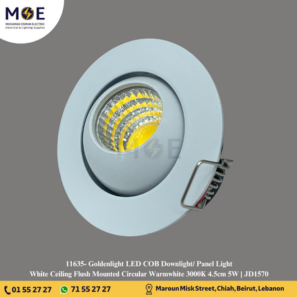 Goldenlight LED COB Downlight/ Panel Light White Ceiling Flush Mounted Circular Warmwhite 3000K 4.5cm 5W | JD1570 | سبوت ليد مدور مخفي عين متحرك ابيض ورم وايت