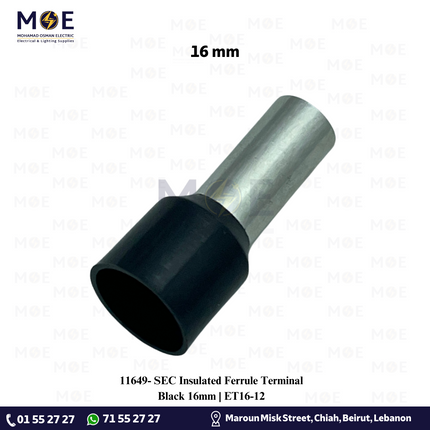 SEC Insulated Ferrule Terminal Black 16mm | ET16-12 | كوس انبوب اسود