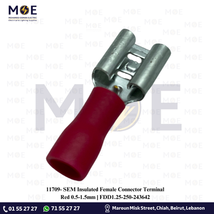 SEM Insulated Female Connector Terminal Red 0.5-1.5mm | FDD1.25-250-243642 | كوس جارور احمر