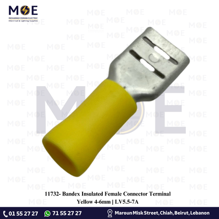 Bandex Insulated Female Connector Terminal Yellow 4-6mm | LV5.5-7A | كوس جارور اصفر