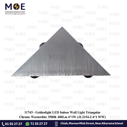 Goldenlight LED Indoor Wall Light Triangular Chrome Warmwhite 3500K 400Lm 4*1W | JL2154-2 4*1 WW | ابليك حائط ليد مثلث كروم ورم وايت