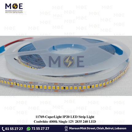 CuperLight IP20 LED Strip Light Single Coolwhite 4000k 12V 2835 240Led R10mt | بكرة ستريب ليد كول وايت