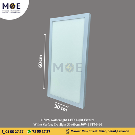 Goldenlight LED Panel Light Fixture White Surface Daylight 30x60cm 30W | PF30*60 | شاسي ليد ظاهر ابيض دايلايت