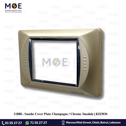 Sanshe Cover Plate Champagne / Chrome 3module | KH3036 | بلاك بلاستيك شمباني مع كروم