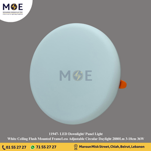 LED Downlight/ Panel Light White Ceiling Flush Mounted FrameLess Adjustable Circular Daylight 2880Lm 3-18cm 36W | سبوت ليد مدور مخفي بدون كادر متحرك ابيض دايلايت