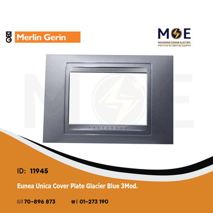 Merlin Gerin Eunea Unica Cover Plate Glacier Blue 3module | U4.103.54 | بلاك بلاستيك ازرق جليدي