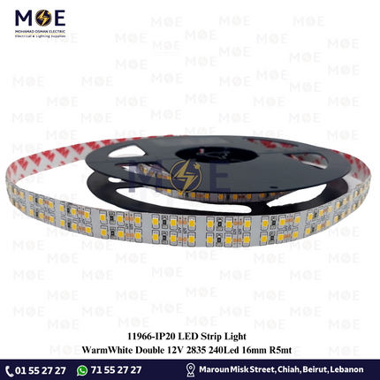 IP20 LED Strip Light Double WarmWhite 12V 2835 240Led 16mm R5mt | بكرة ستريب ليد دوبل ورم وايت