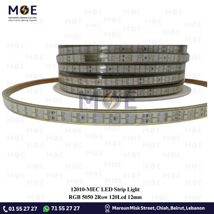 MEC LED Strip Light Double RGB 5050 2Row 120Led 12mm R50mt | بكرة ستريب ليد ملون