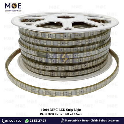 MEC LED Strip Light Double RGB 5050 2Row 120Led 12mm R50mt | بكرة ستريب ليد ملون