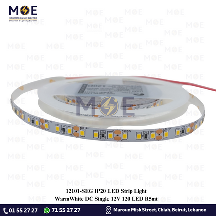 SEG IP20 LED Strip Light Single WarmWhite DC 12V 120Led R5mt | بكرة ستريب ليد ورم ايت