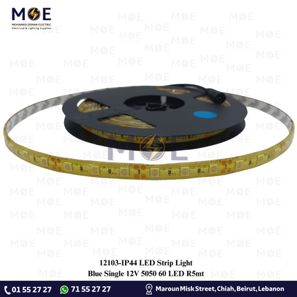 IP44 LED Strip Light Single Blue 12V 5050 60Led R5mt | بكرة ستريب ليد ازرق