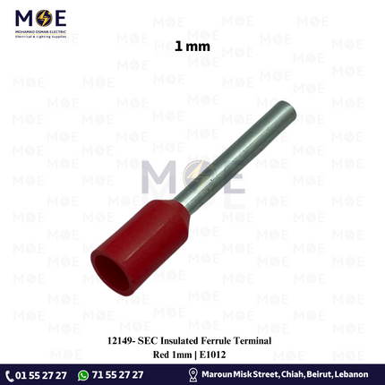 SEC Insulated Ferrule Terminal Red 1mm | E1012 | كوس انبوب احمر