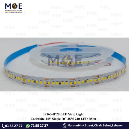 IP20 LED Strip Light Single Coolwhite 24V 2835 240Led R5mt | بكرة ستريب ليد كول وايت