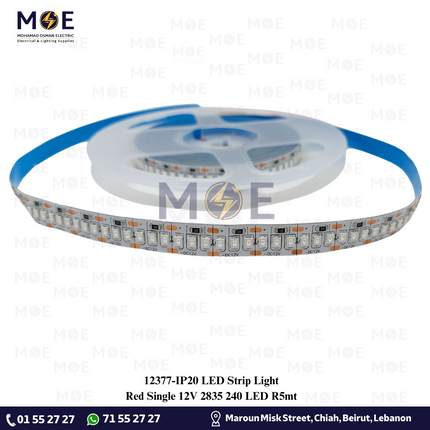 IP20 LED Strip Light Single Red 12V 2835 240Led R5mt | بكرة ستريب ليد احمر
