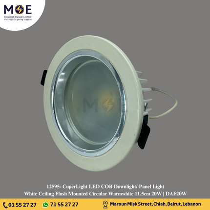 CuperLight LED COB Downlight/ Panel Light White Ceiling Flush Mounted Circular Warmwhite 11.5cm 20W | DAF20W | سبوت ليد مدور مخفي ابيض ورم وايت