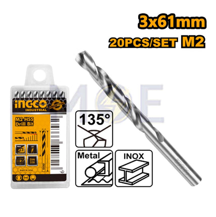 INGCO HSS Metal Drill Bit 10301 3mm (TL:61mm , WL:33mm) | DBT1110301