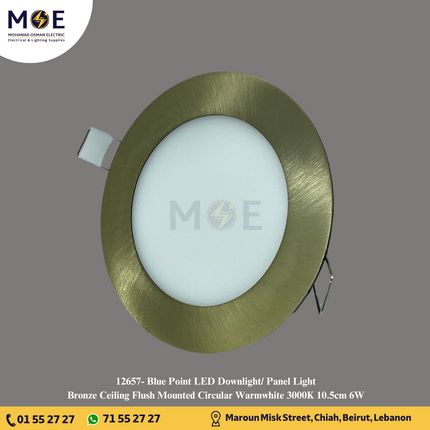 Blue Point LED Downlight/ Panel Light Bronze Ceiling Flush Mounted Circular Warmwhite 3000K 10.5cm 6W | سبوت ليد مدور مخفي برونز ورم وايت