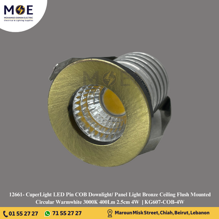 CuperLight LED Pin COB Downlight/ Panel Light Bronze Ceiling Flush Mounted Circular Warmwhite 3000K 400Lm 2.5cm 4W | KG607-COB-4W | سبوت بين ليد مدور مخفي برونز ورم وايت