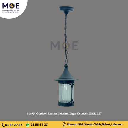 Outdoor Lantern Pendant Light Cylinder Black E27 | فانوس تنزيلة اسود