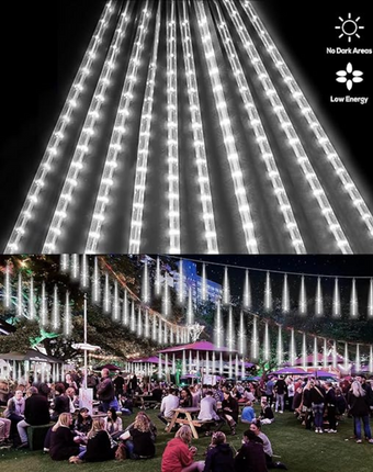 Meteor Shower Rain LED Light String Light Daylight 540L 12V 4mt 10 Tubes | حبل زينة ليد نيزك دايلايت مع ترانس