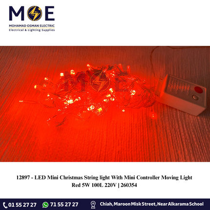 LED Mini Christmas String light Red With Mini Controller Moving Light 5W 100L 220V | 260354 | حبل زينة ليد شفاف ضو احمر